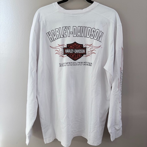 Harley-Davidson White Long Sleeve Flame Graphic Tee XL - Picture 5 of 8